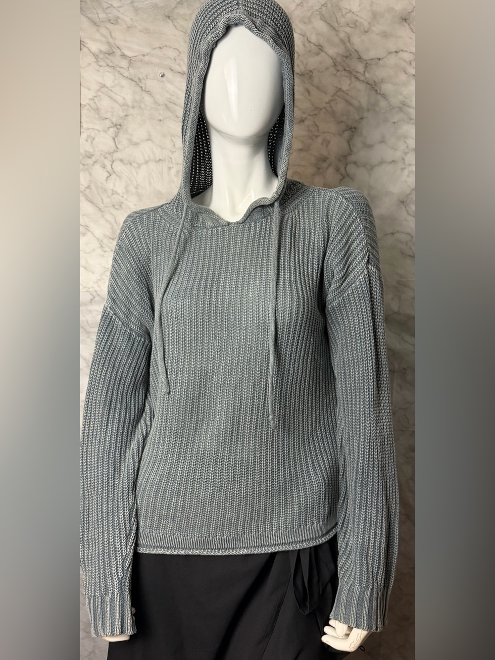 Sage Tulip Back Drop Shoulder Slouchy Cozy Earthy Light Weight Hoodie Knit S